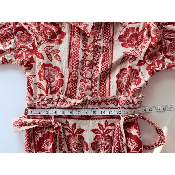 FARM Rio Pineapple Garden Floral-Print Linen-Blend Jumpsuit in Red & White Sz M - Picture 14 of 16